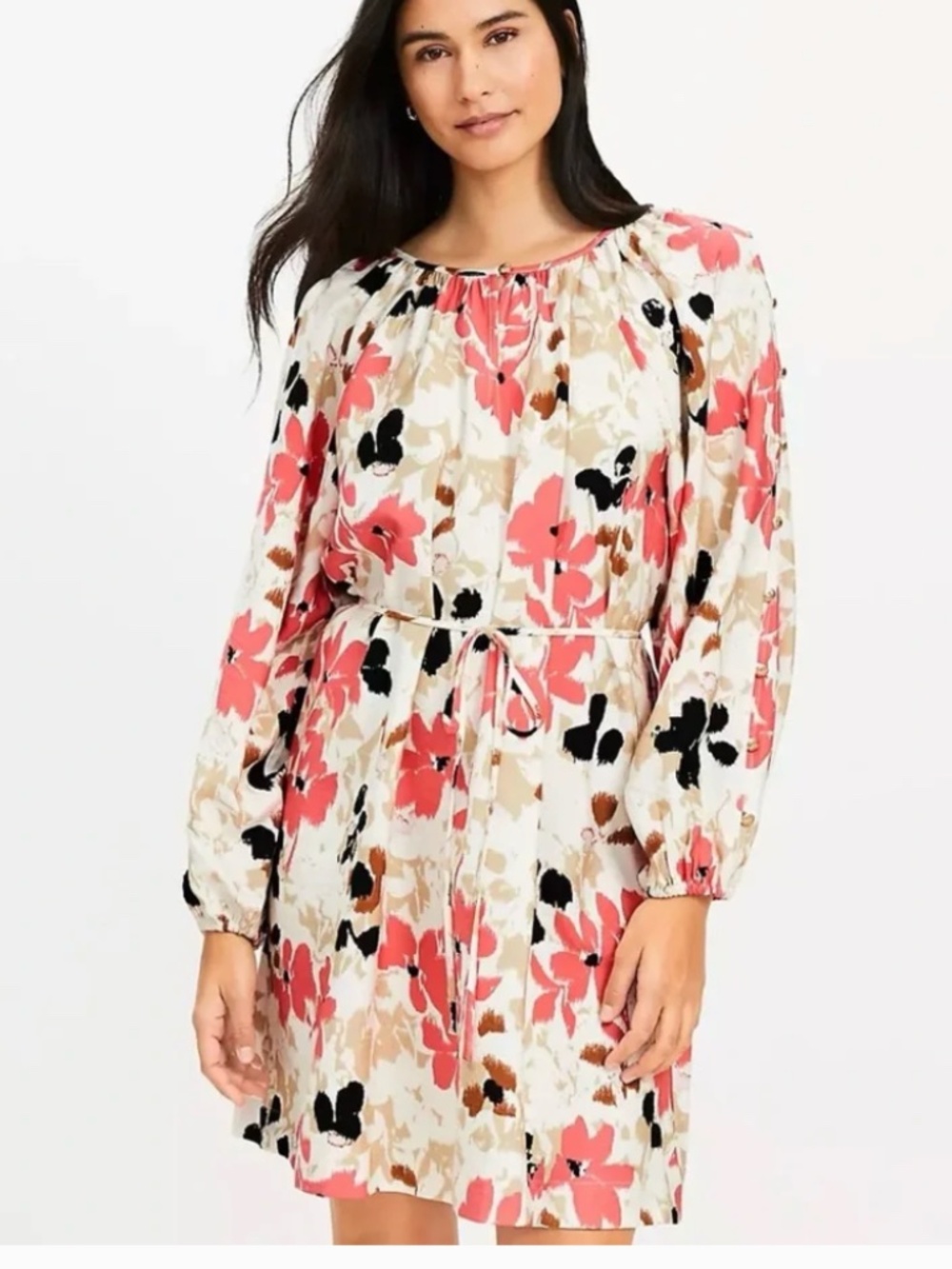 Loft Gardenia Buton Sleeve Mini Dress